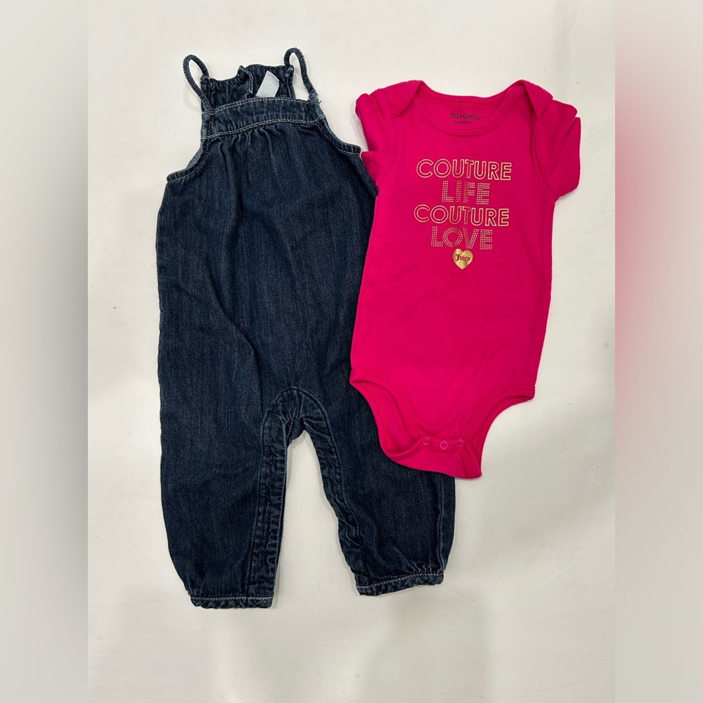 Baby Gap overalls and Juicy Couture onesie size 6-12 months